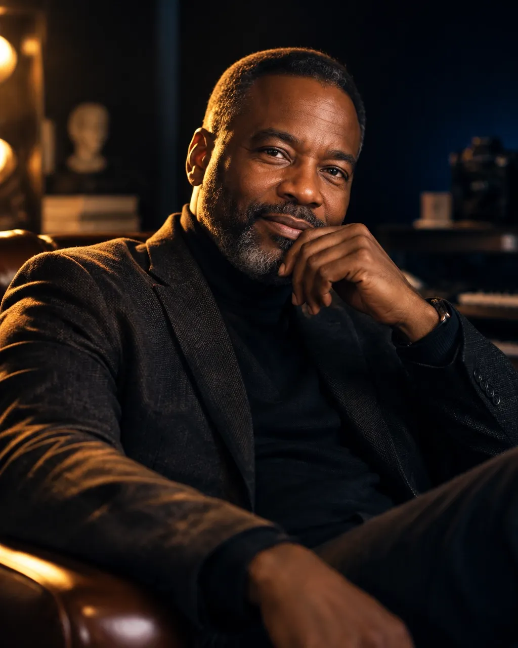 Warm-lit portrait of Calvin Bridges in his studio